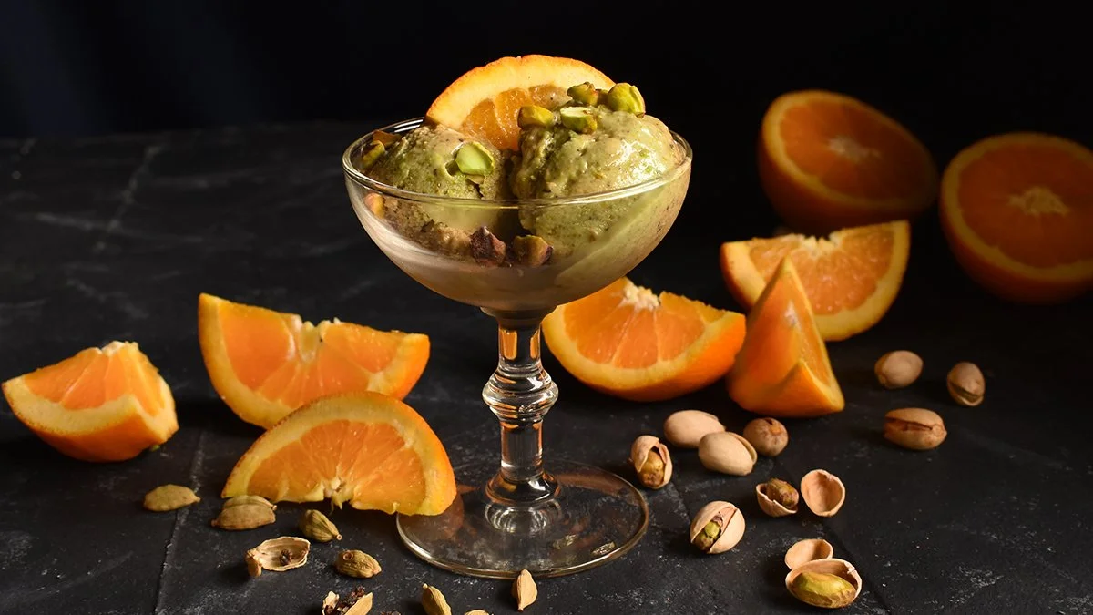 Orange Pistachio Nice Cream with Cardamom — Gracious Vegan